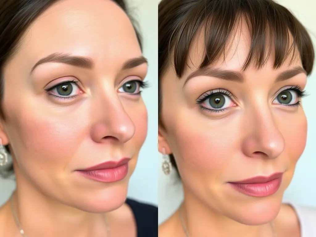 An image of a patient with before and after eyelid surgery, highlighting the natural outcome. The patient looks refreshed and alert.